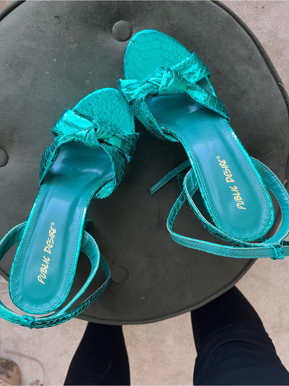 Public Desire Teal Knot Toe Strappy Heels (5 1/2 inch heel)